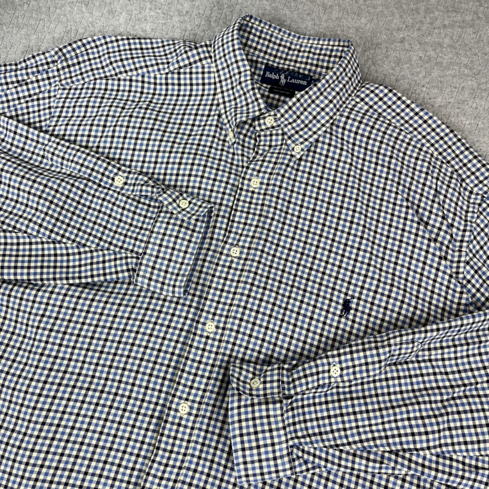 Vintage Ralph Lauren Button Down Shirt Men 2XLT Gingham Graph Check Long Sleeve